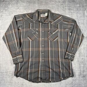 MWG Western Craft Shirt Mens 2XL Grey Vintage Plaid Pearl Snap Western Cowboy